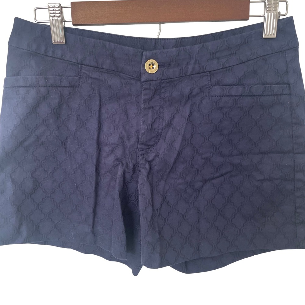 Lilly Pulitzer Callahan Shorts Navy Blue Trellis Jacquard Stretch Size 2 Preppy